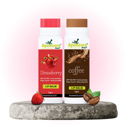 Strawberry & Coffee Brightening Lip Balm Combo | Repairs Dark & Dry Lips | Women