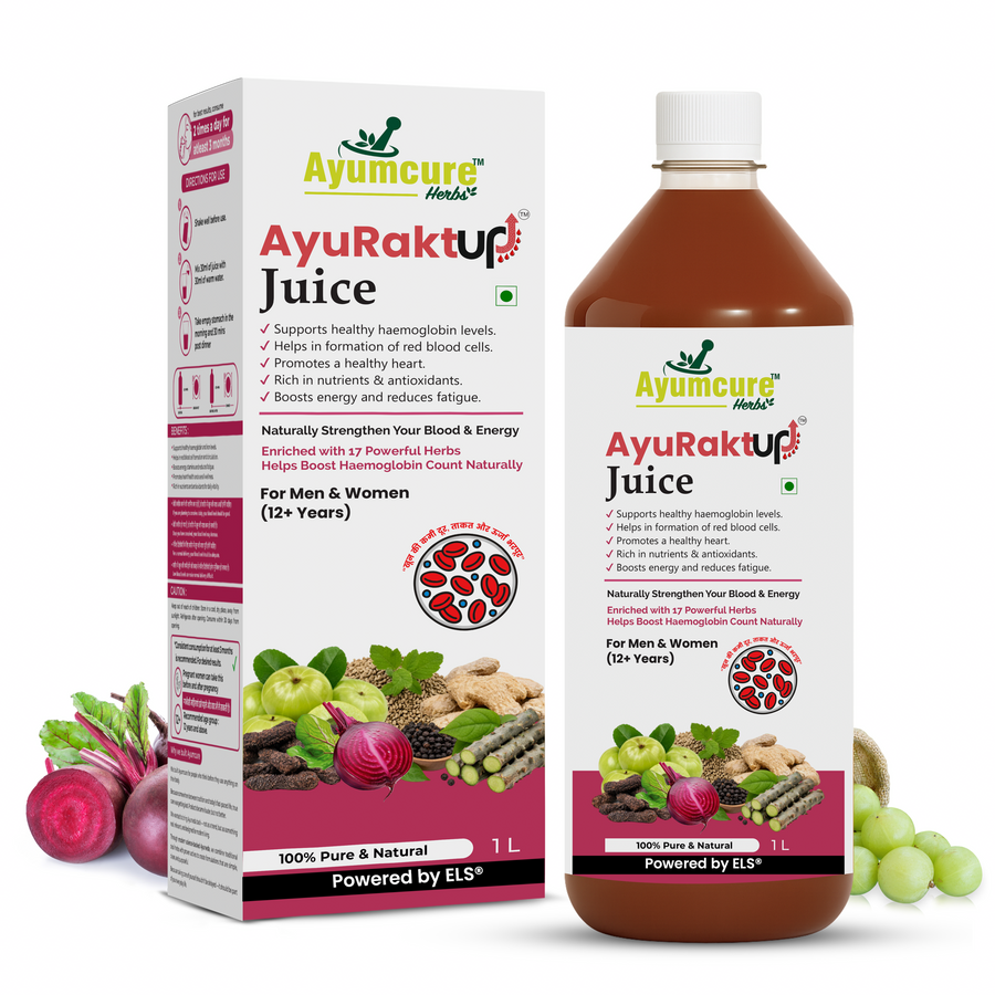 Ayumcure AyuRaktUp Juice | Ayurvedic Blood Health & Iron Support Tonic with 17+ Herbs | Supports Healthy Hemoglobin Levels, RBC Formation & Energy | Helps Reduce Fatigue | 100% Natural | For Men & Women | 1L