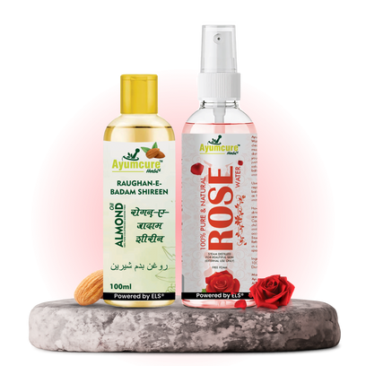 Rose Water & Almond Oil Combo | Natural Hydration for Face, Hair & Body | Unisex