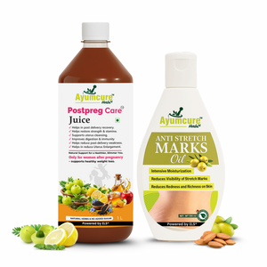 Ayumcure Postpartum Recovery Combo | Postpreg Care Juice 1L + Stretch Mark Reduction Oil 100ml | Ayurvedic Herbal Tonic for Post Delivery Wellness | Natural Oils for Skin Elasticity & Nourishment
