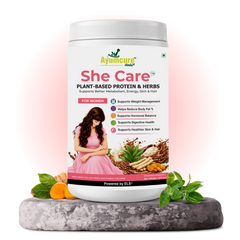 She Care Plant-Based Protein Powder & Herbs for Women | Supports Weight Management, Hormonal Balance, Metabolism & Digestive Health | With Green Tea, Flax Seeds, Shatavari & Curcumin | Chocolate Flavour | 400g