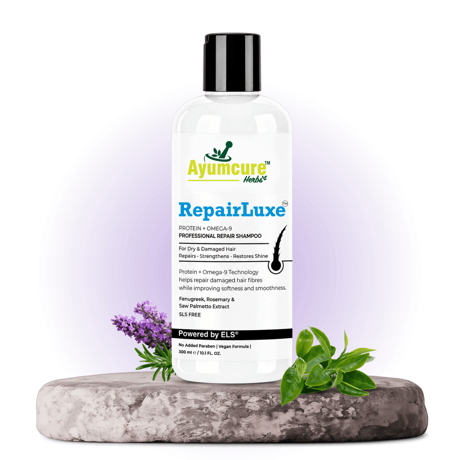 RepairLuxe Professional Repair Shampoo | Protein + Omega-9 Technology | DHT Blocker | Repairs Dry & Damaged Hair | Strengthens Hair Fibres, Reduces Breakage & Supports Healthy Hair Growth | With Fenugreek, Rosemary & Saw Palmetto | SLS Free