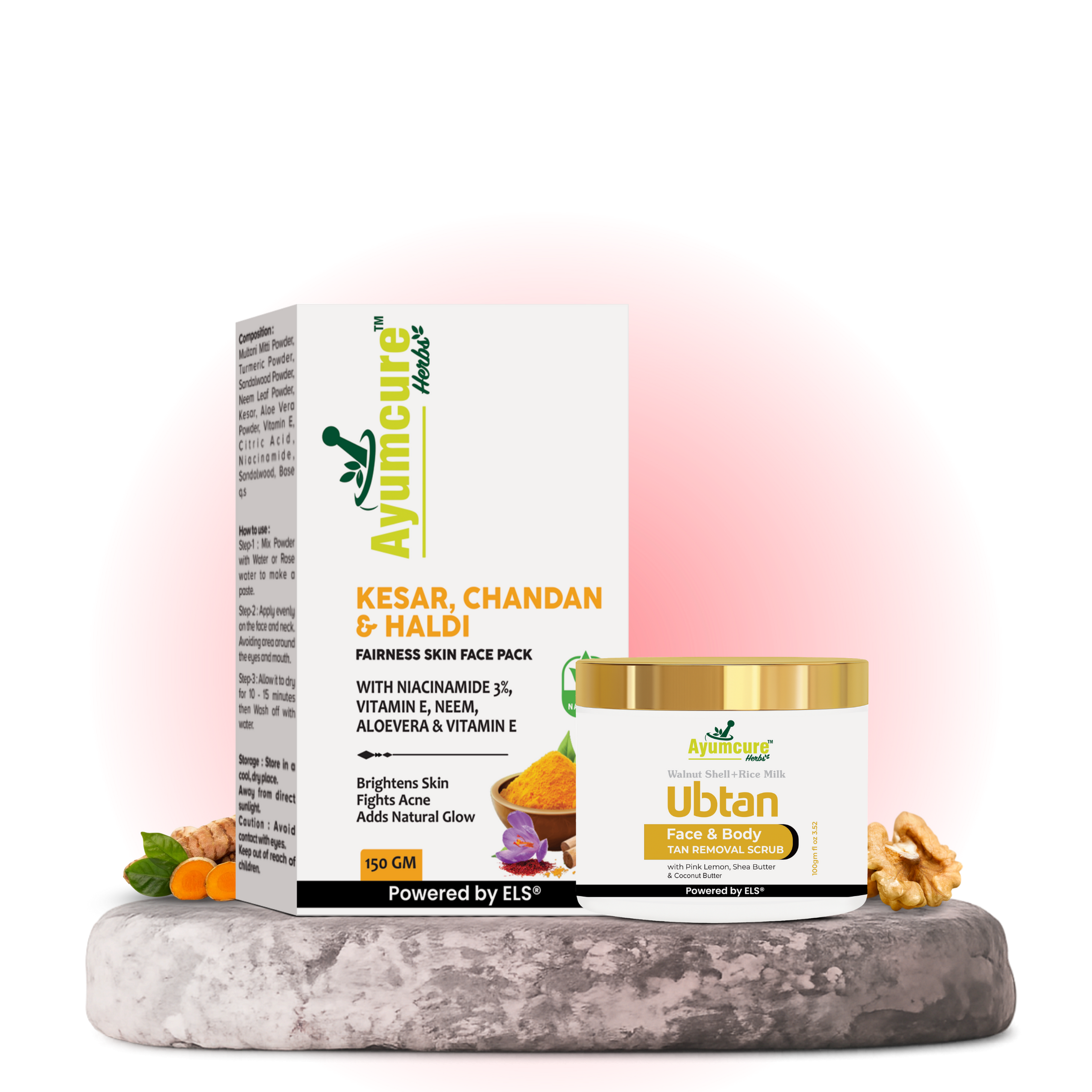The Ubtan Glow Duo — Ubtan Tan Removal Scrub + Radiance Face Pack | Kesar & Chandan | Unisex