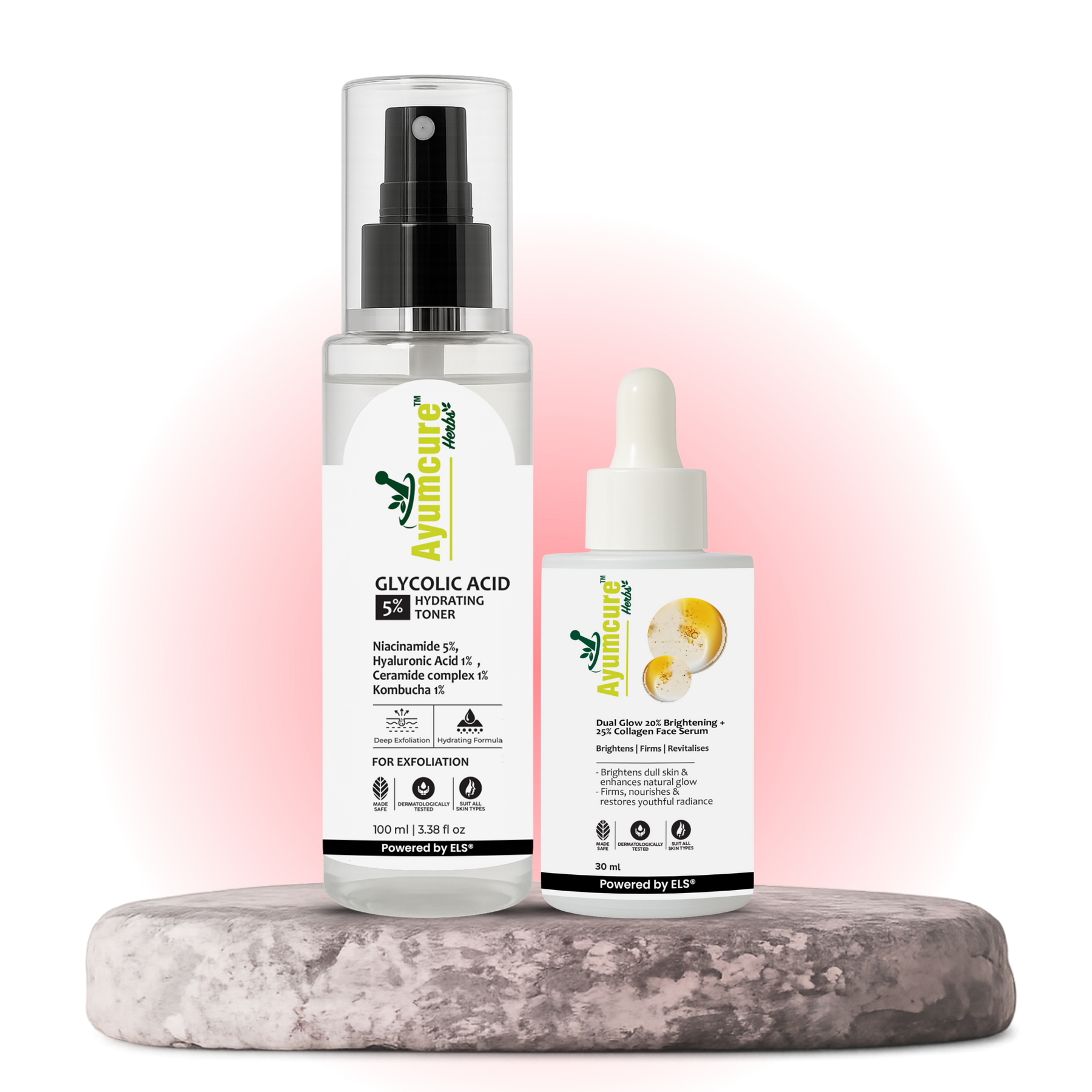 The Exfoliate + Brighten Duo — Glycolic Acid Toner + Dual Glow Serum | All Skin Types
