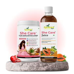 She Care Women’s Wellness Combo | Plant-Based Protein Powder 400 g + Ayurvedic Herbal Juice 500 ml | Daily Nutrition, Hormonal Wellness & Monthly Comfort Support