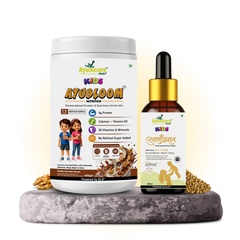 AYUBLOOM Nutrition Drink Powder + Swarnaprashan Drops | Complete Daily Nutrition, Immunity & Brain Support for Children | For Boys & Girls 2-12 Years