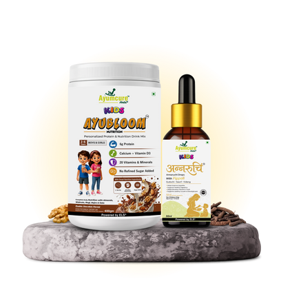 Kids Combo — Annaruchi Drops + AYUBLOOM Nutrition Drink Powder | For Boys & Girls 1-12 Years