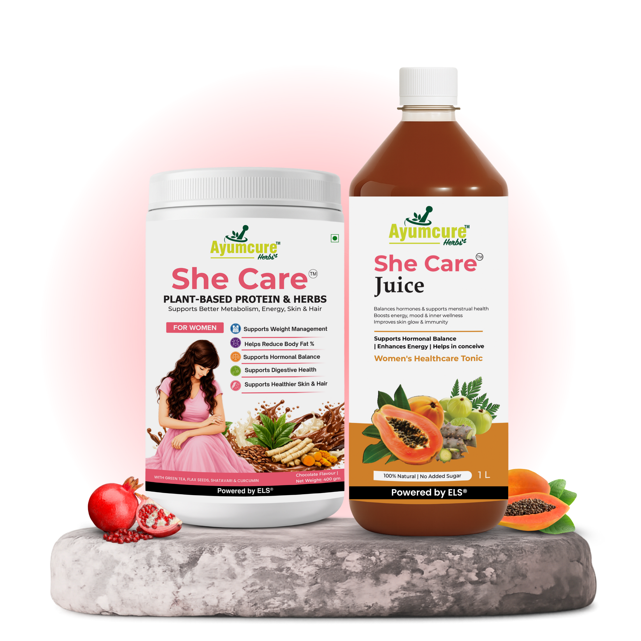 She Care Women’s Wellness Combo | Plant-Based Protein Powder 400 g + Ayurvedic Herbal Juice 1 L | Daily Nutrition, Hormonal Wellness & Monthly Comfort Support