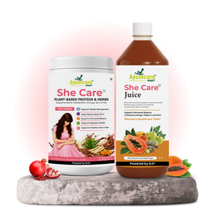 She Care Women’s Wellness Combo | Plant-Based Protein Powder 400 g + Ayurvedic Herbal Juice 1 L | Daily Nutrition, Hormonal Wellness & Monthly Comfort Support