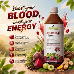 Ayumcure AyuRaktUp Juice | Ayurvedic Blood Health & Iron Support Tonic with 17+ Herbs | Supports Healthy Hemoglobin Levels, RBC Formation & Energy | Helps Reduce Fatigue | 100% Natural | For Men & Women | 1L