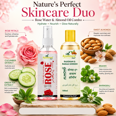 Rose Water & Almond Oil Combo | Natural Hydration for Face, Hair & Body | Unisex - Alternate View