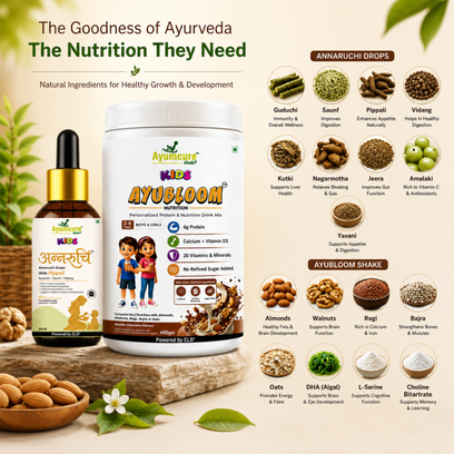 Kids Combo — Annaruchi Drops + AYUBLOOM Nutrition Drink Powder | For Boys & Girls 1-12 Years - Alternate View