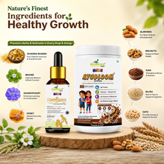 AYUBLOOM Nutrition Drink Powder + Swarnaprashan Drops | Complete Daily Nutrition, Immunity & Brain Support for Children | For Boys & Girls 2-12 Years