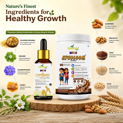 AYUBLOOM Nutrition Drink Powder + Swarnaprashan Drops | Complete Daily Nutrition, Immunity & Brain Support for Children | For Boys & Girls 2-12 Years - Alternate View