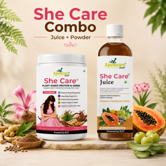 She Care Women’s Wellness Combo | Plant-Based Protein Powder 400 g + Ayurvedic Herbal Juice 500 ml | Daily Nutrition, Hormonal Wellness & Monthly Comfort Support
