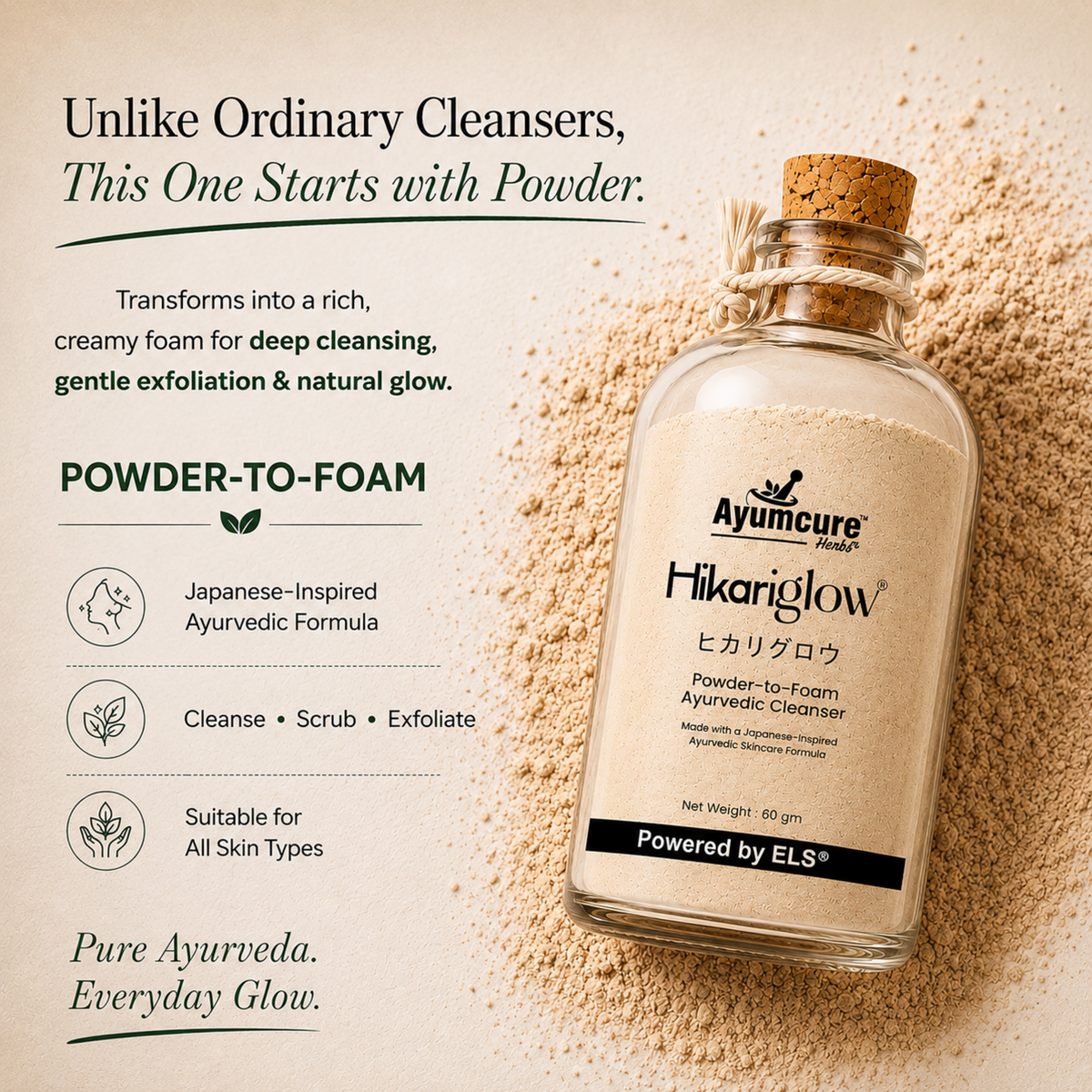 Ayumcure Hikariglow Powder-to-Foam Ayurvedic Cleanser, 60g