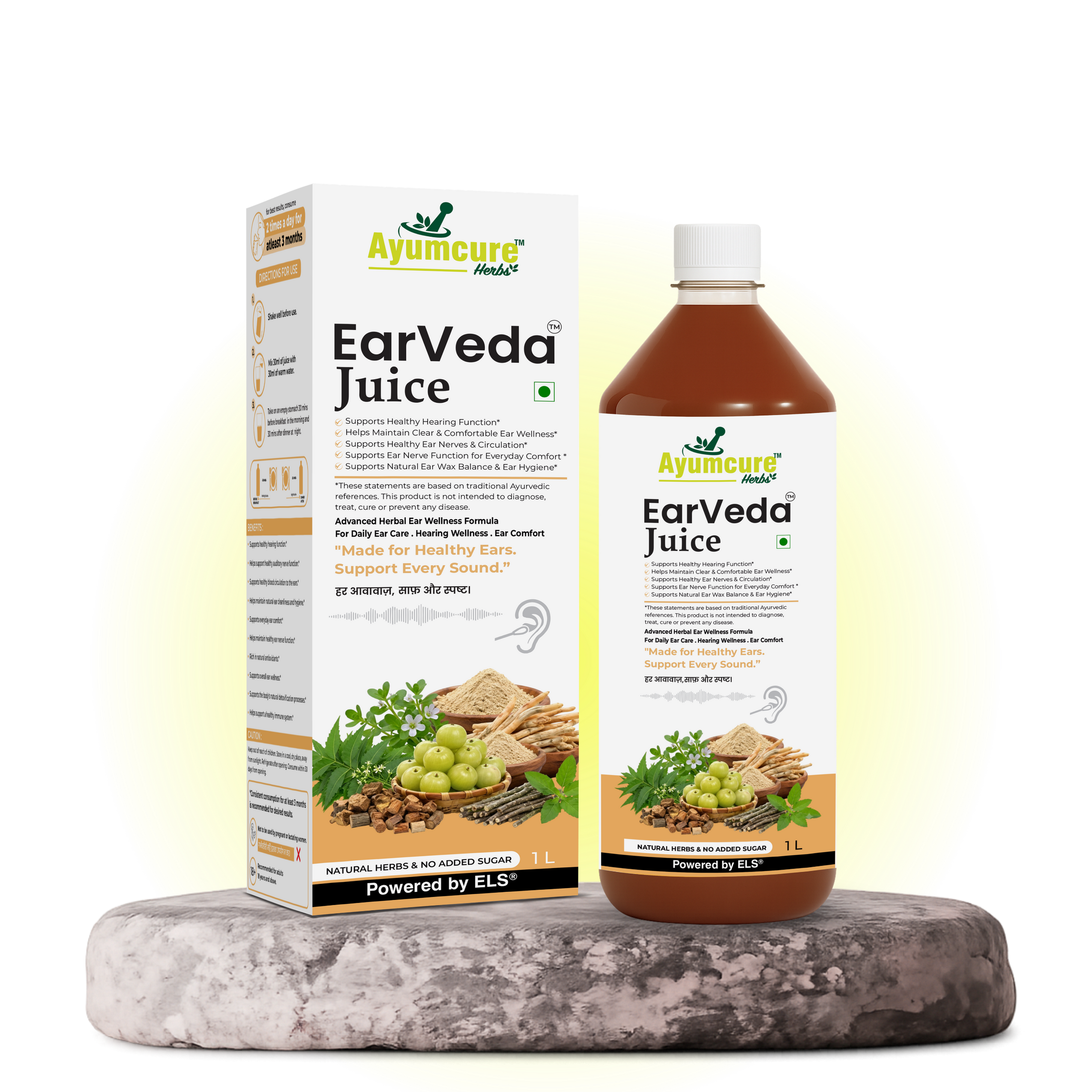 Ayumcure EarVeda Juice – Ayurvedic Ear Wellness Juice with | Supports Healthy Hearing, Ear Nerve Function & Circulation | Natural Herbs, No Added Sugar | 1L