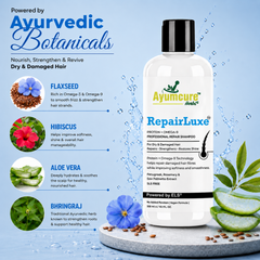 Ayumcure RepairLuxe Professional Repair Shampoo | Protein + Omega-9 Technology | DHT Blocker | Repairs Dry & Damaged Hair | Strengthens Hair Fibres, Reduces Breakage & Supports Healthy Hair Growth | With Fenugreek, Rosemary & Saw Palmetto | SLS Free