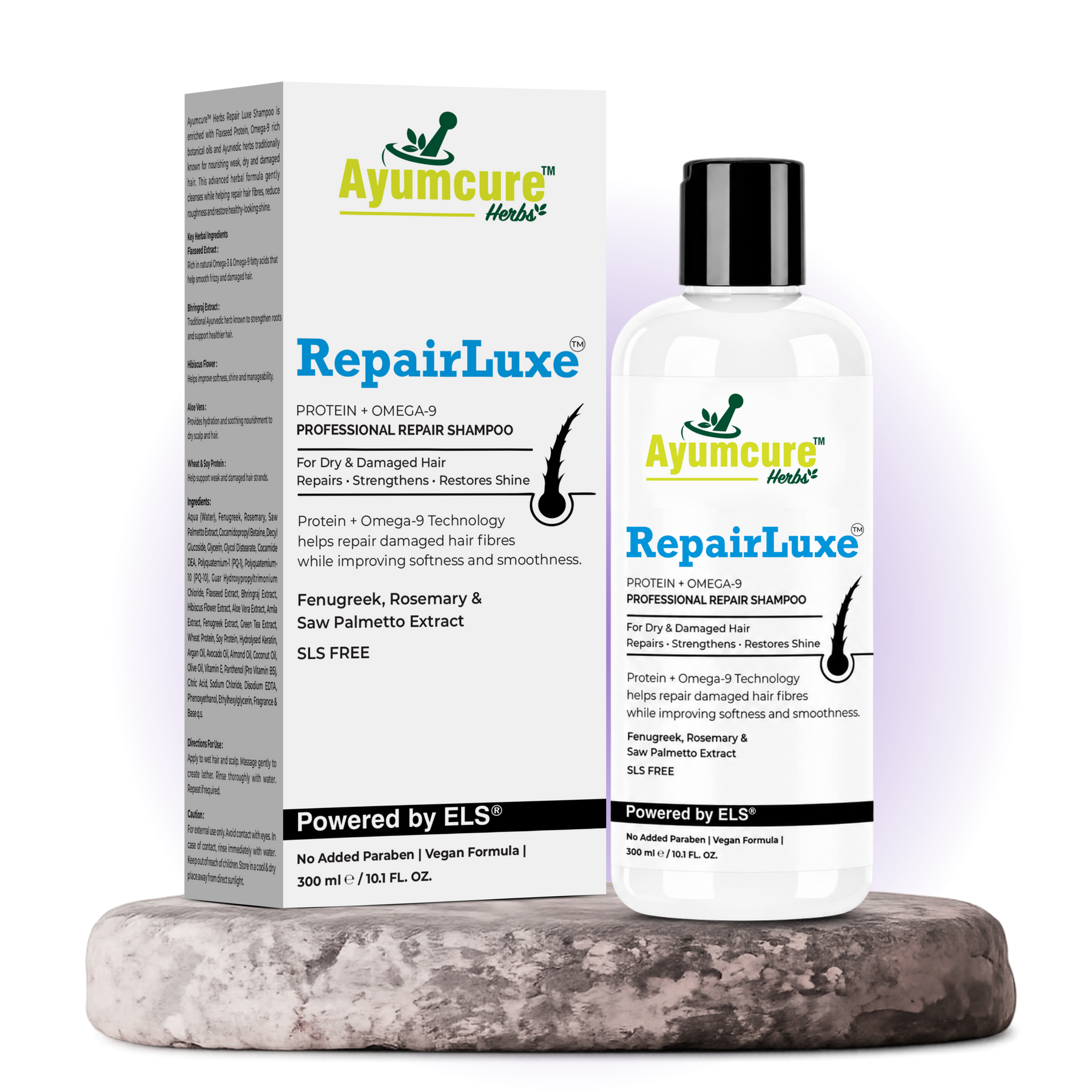 RepairLuxe Professional Repair Shampoo | Protein + Omega-9 Technology | DHT Blocker | Repairs Dry & Damaged Hair | Strengthens Hair Fibres, Reduces Breakage & Supports Healthy Hair Growth | With Fenugreek, Rosemary & Saw Palmetto | SLS Free
