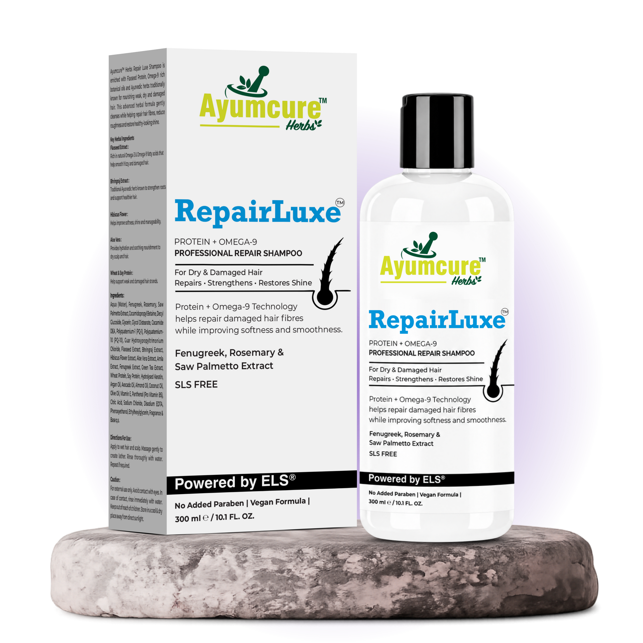 RepairLuxe Professional Repair Shampoo | Protein + Omega-9 Technology | DHT Blocker | Repairs Dry & Damaged Hair | Strengthens Hair Fibres, Reduces Breakage & Supports Healthy Hair Growth | With Fenugreek, Rosemary & Saw Palmetto | SLS Free