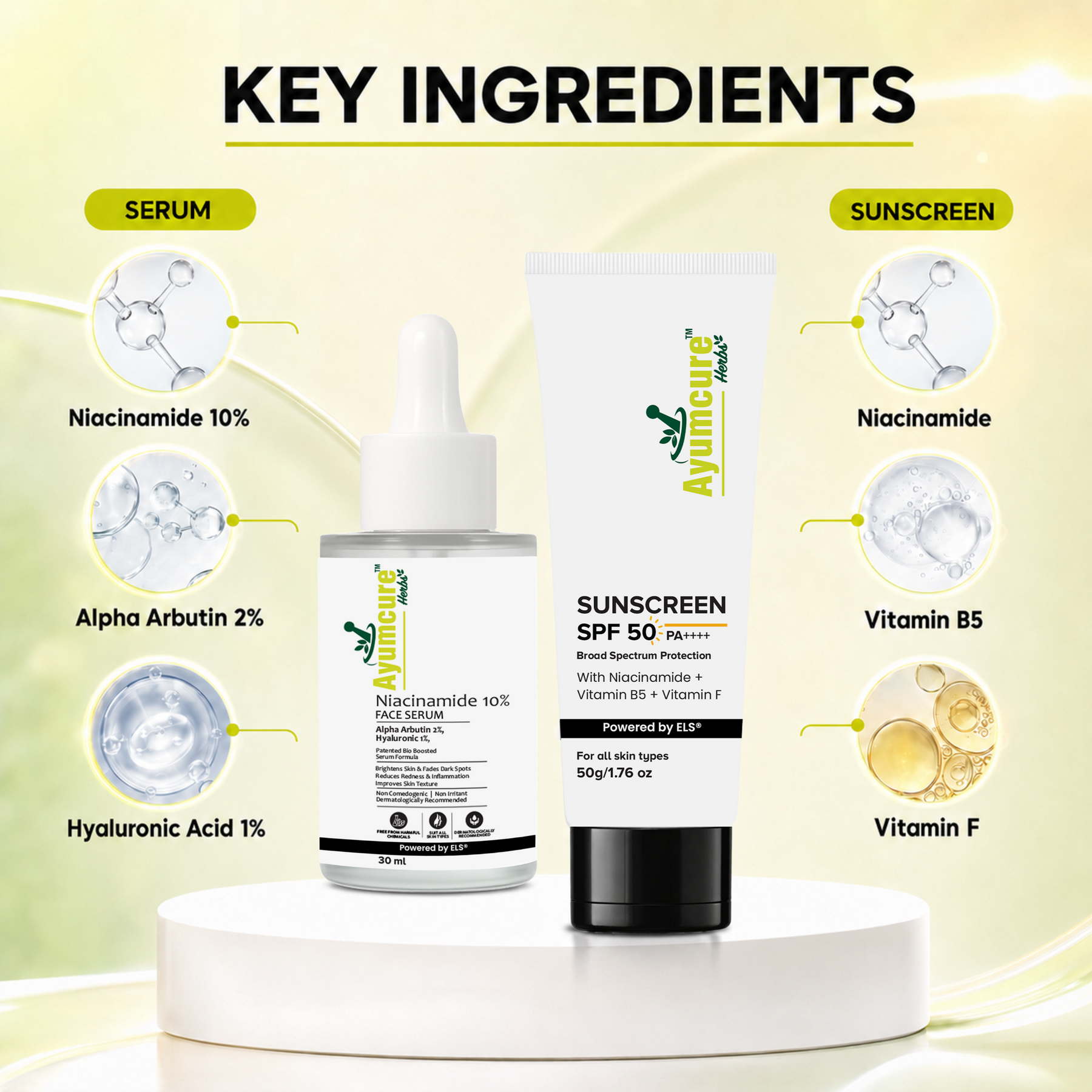 The Pigmentation Fix Duo — Niacinamide & Alpha Arbutin Face Serum + Niacinamide Sunscreen SPF 50 | Unisex