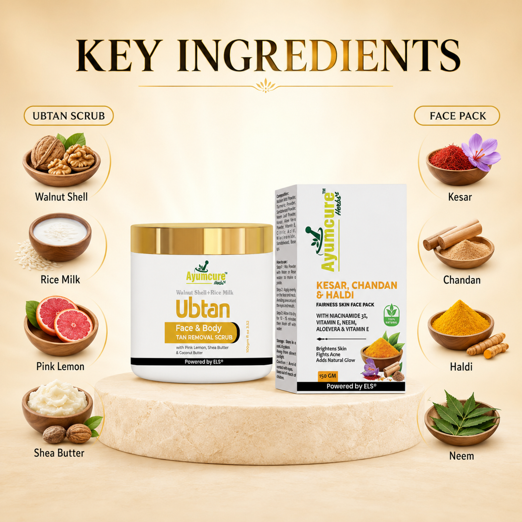 The Ubtan Glow Duo — Ubtan Tan Removal Scrub + Radiance Face Pack | Kesar & Chandan | Unisex