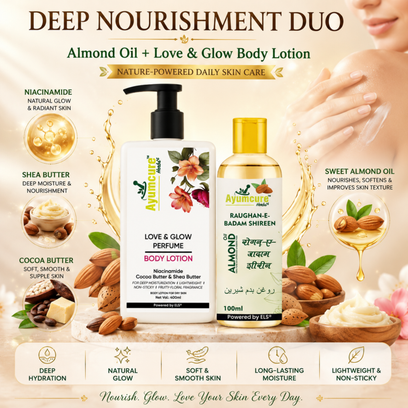 Winter Combo: Love & Glow Perfume Body Lotion + Almond Oil | Deep Moisturization | Unisex - Alternate View