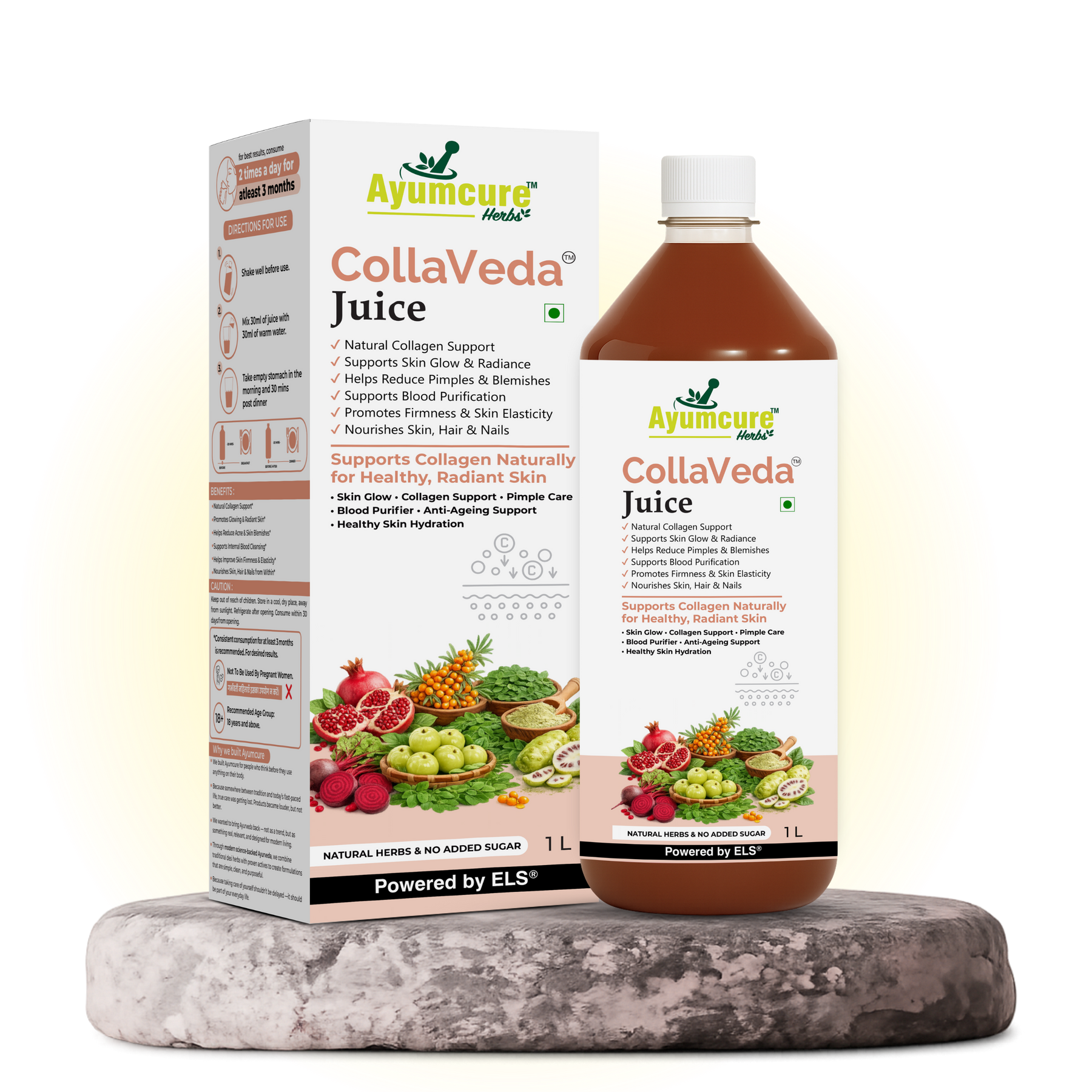 CollaVeda Juice | Korean Glass Skin Formula | 100% Herbal | Natural Collagen Support | Skin Glow & Radiance | For Men & Women | 1 Litre