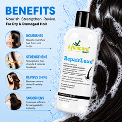 Ayumcure RepairLuxe Professional Repair Shampoo | Protein + Omega-9 Technology | DHT Blocker | Repairs Dry & Damaged Hair | Strengthens Hair Fibres, Reduces Breakage & Supports Healthy Hair Growth | With Fenugreek, Rosemary & Saw Palmetto | SLS Free