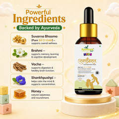 Ayumcure Kids Suvarnaprashan Drops | Golden Nectar Ayurvedic Immunity & Brain Support for Children 1-12 Years | With 24 Ct Gold, Suvarna Bhasma, Brahmi, Shankhpushpi, Vacha & Honey
