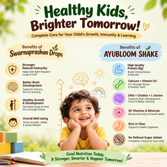 AYUBLOOM Nutrition Drink Powder + Swarnaprashan Drops | Complete Daily Nutrition, Immunity & Brain Support for Children | For Boys & Girls 2-12 Years
