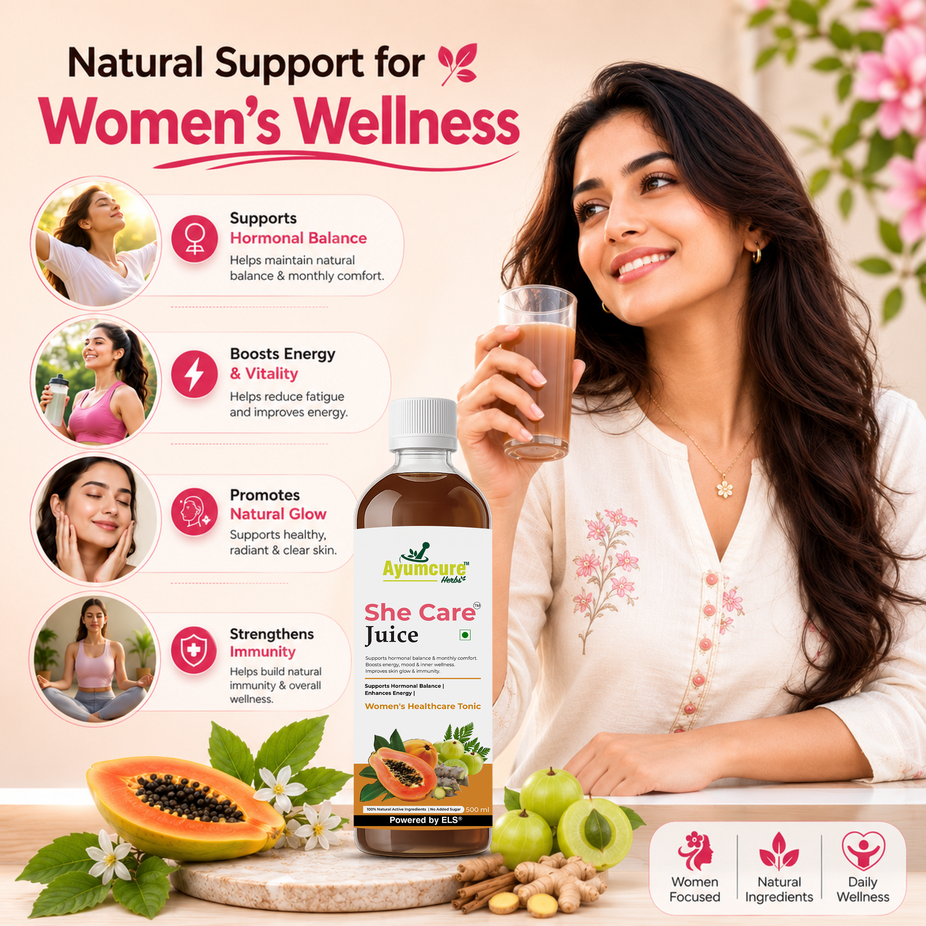 She Care Ayurvedic Juice | PCOS, PCOD & Period Pain Relief | Ayush Certified | Only For Women