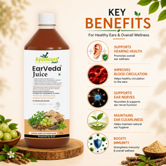 Ayumcure EarVeda Juice – Ayurvedic Ear Wellness Juice with | Supports Healthy Hearing, Ear Nerve Function & Circulation | Natural Herbs, No Added Sugar | 1L