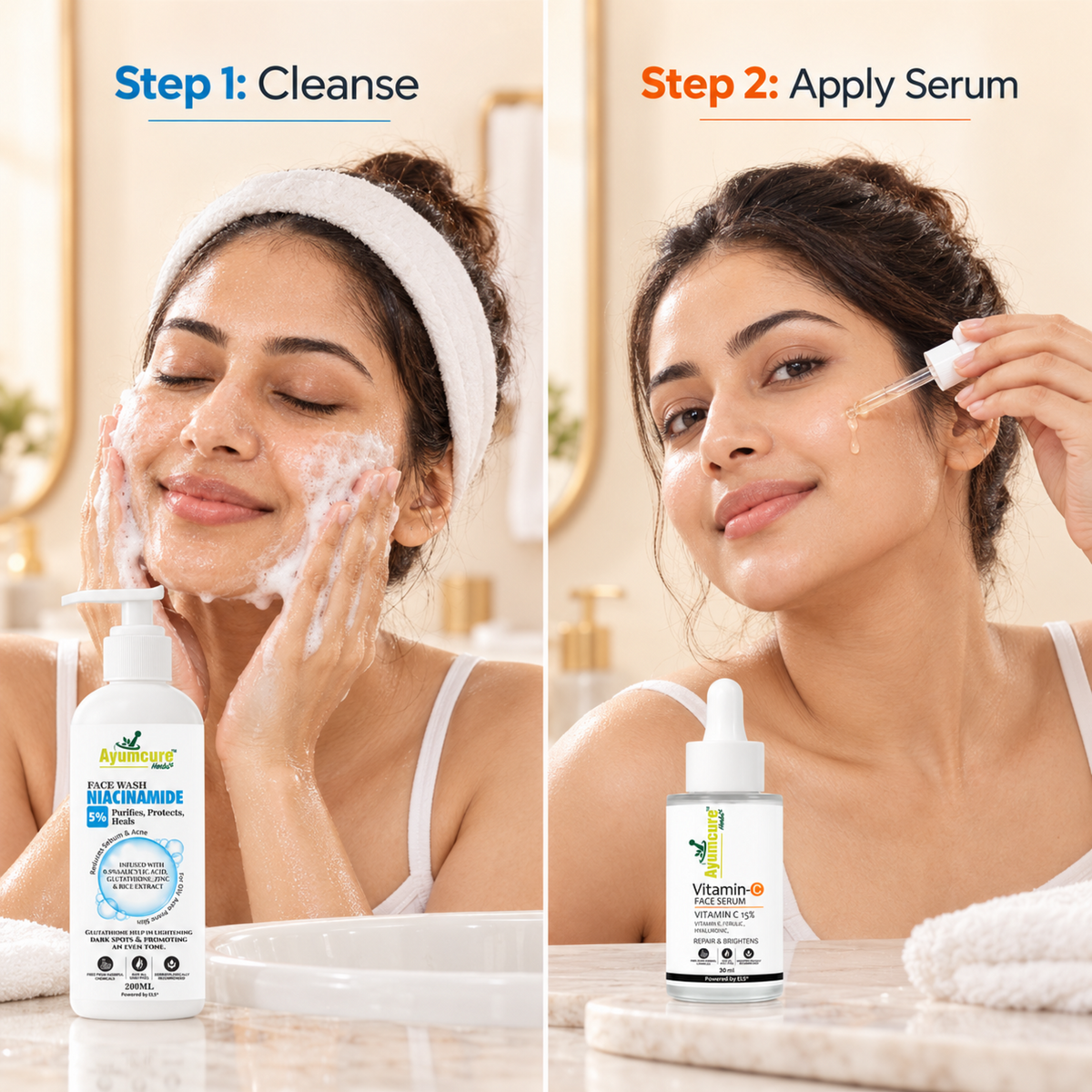 Ayumcure Niacinamide Face Wash 5% + Vitamin C 15% Face Serum Combo for Men & Women