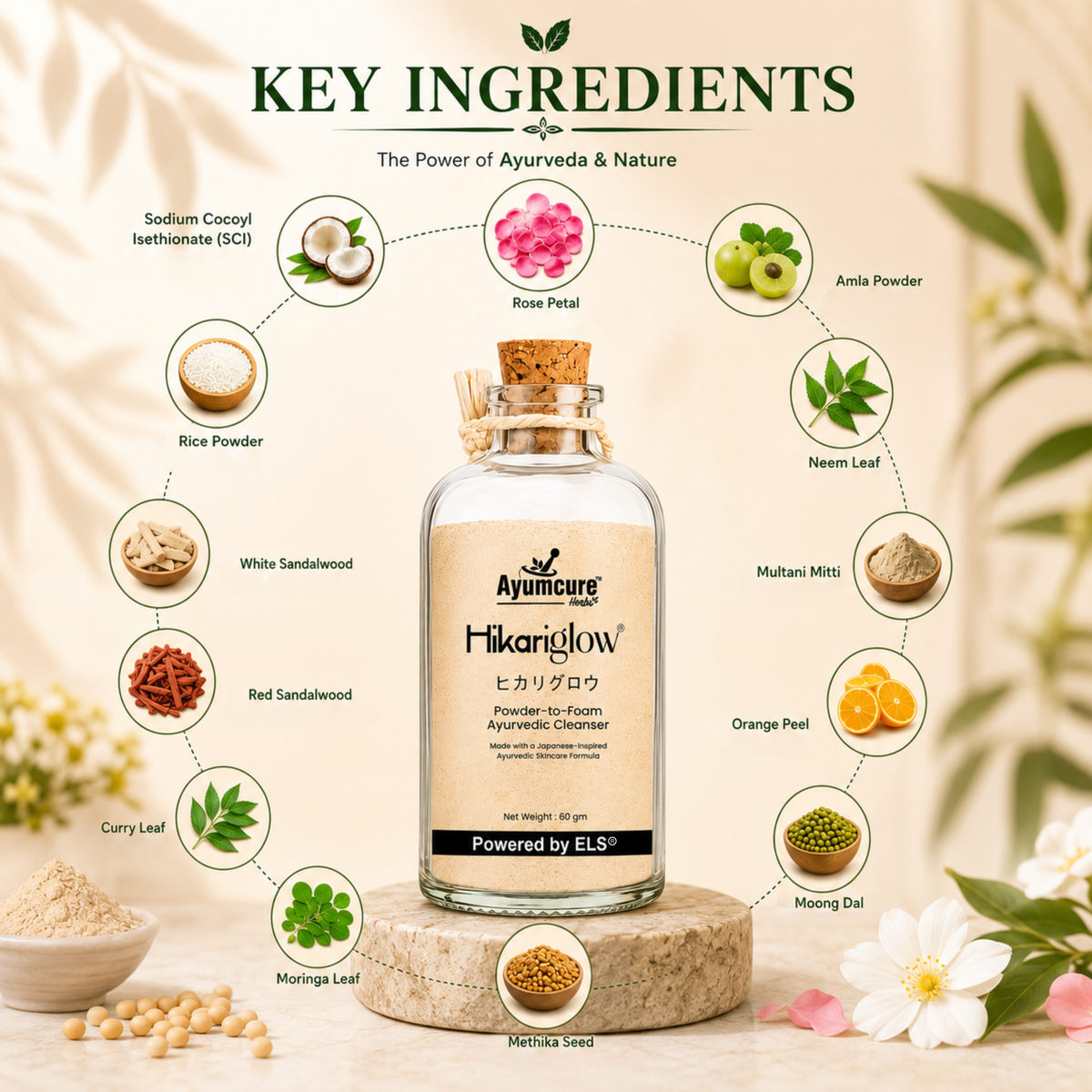 Ayumcure Hikariglow Powder-to-Foam Ayurvedic Cleanser, 60g