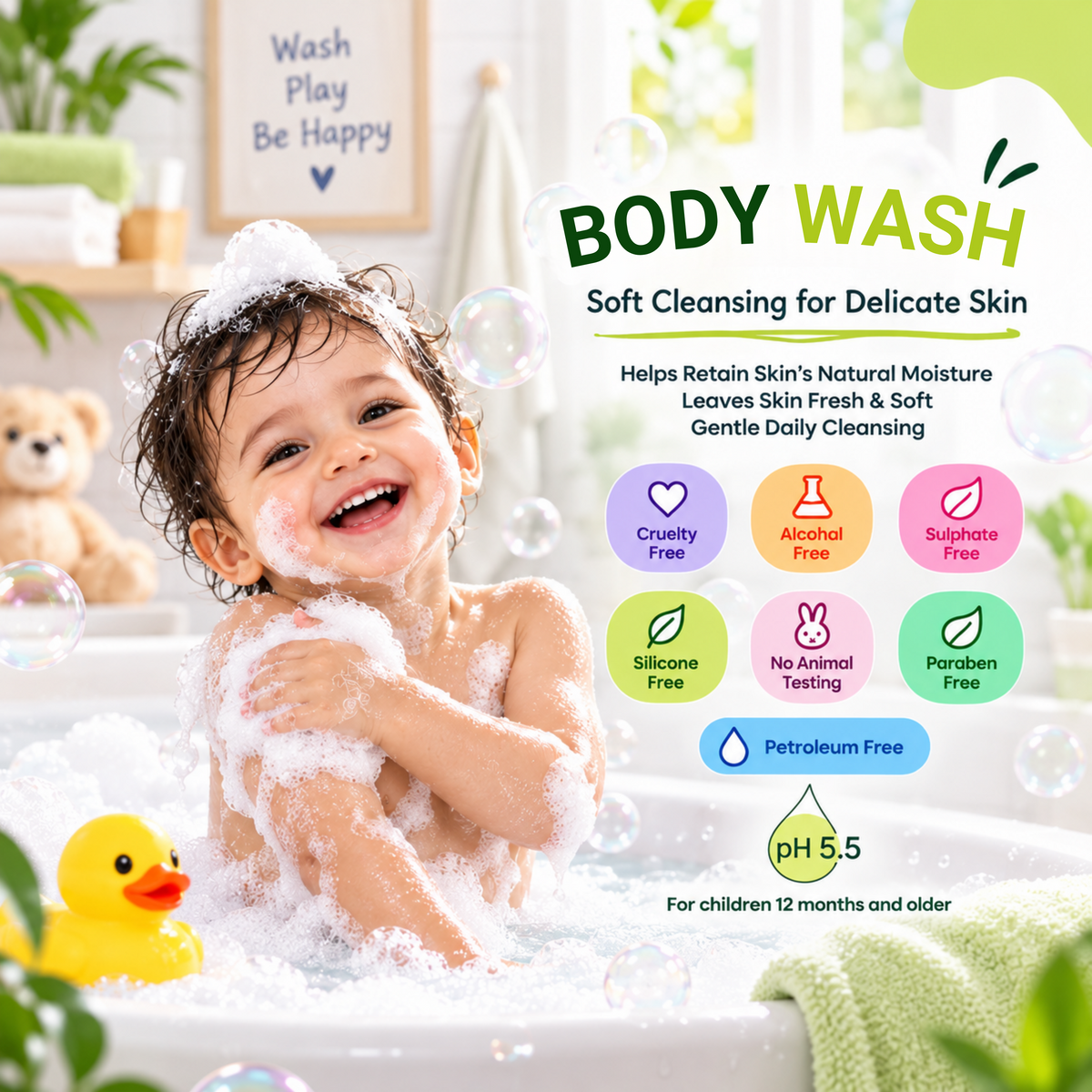 Ayumcure Herbs Kids Foaming Body Wash | Sulphate, Paraben & Silicone Free | Ayurvedic with Aloe Vera, Reetha & Shikakai | Soft Daily Cleanser for Delicate Skin | 100ml