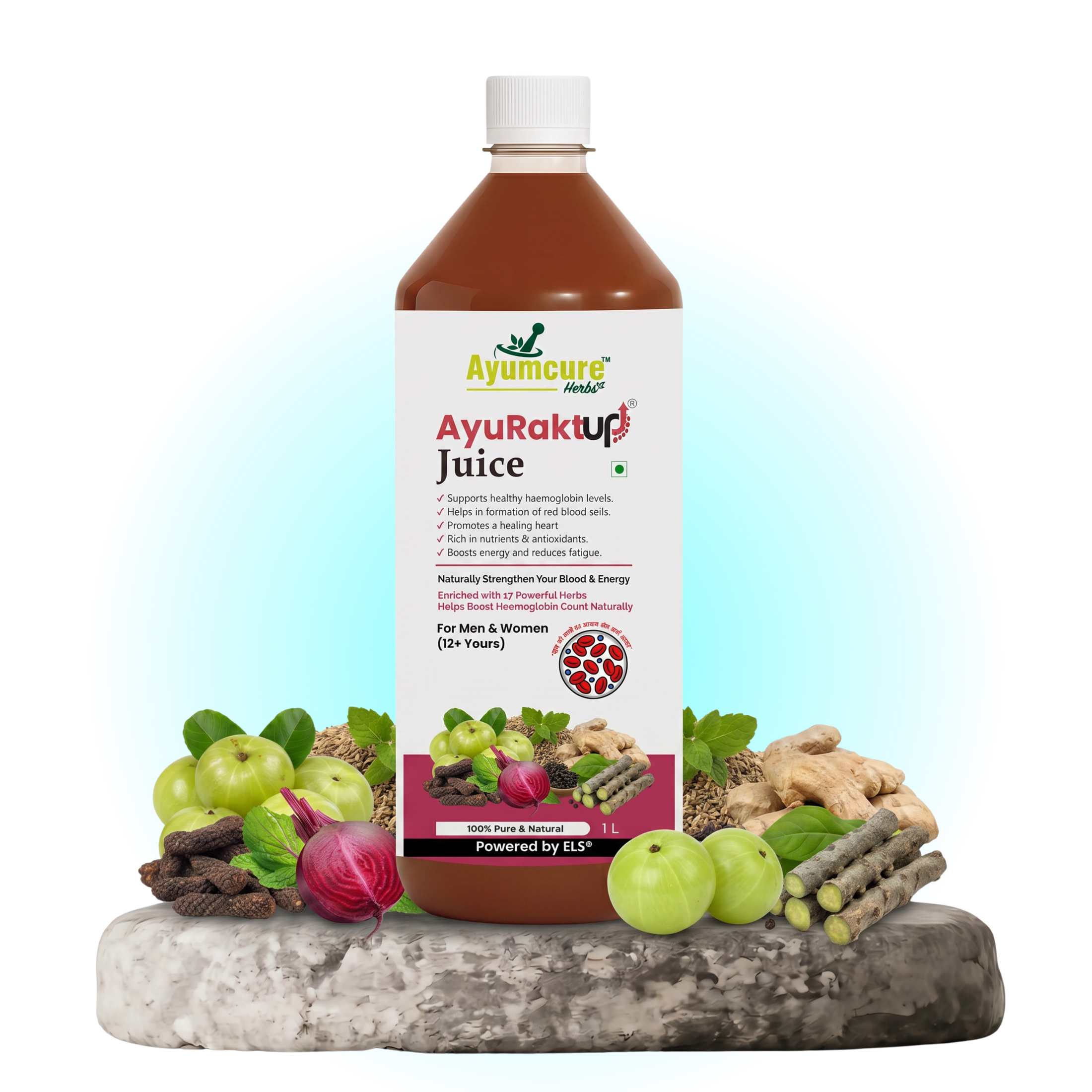 AyuRaktUp Juice | Ayurvedic Blood Health & Iron Support Tonic with 17+ Herbs | Supports Healthy Hemoglobin Levels, RBC Formation & Energy | Helps Reduce Fatigue | 100% Natural | For Men & Women | 1L