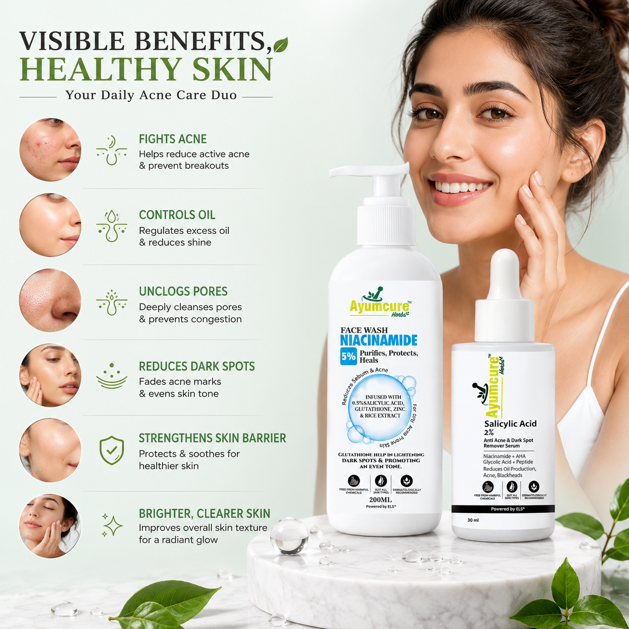 The Acne Clear Duo — 5% Niacinamide Face Wash + 2% Salicylic Acid Serum | Men & Women