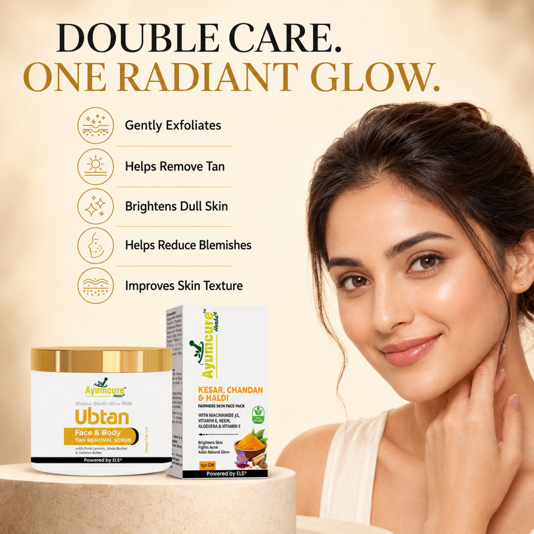 The Ubtan Glow Duo — Ubtan Tan Removal Scrub + Radiance Face Pack | Kesar & Chandan | Unisex