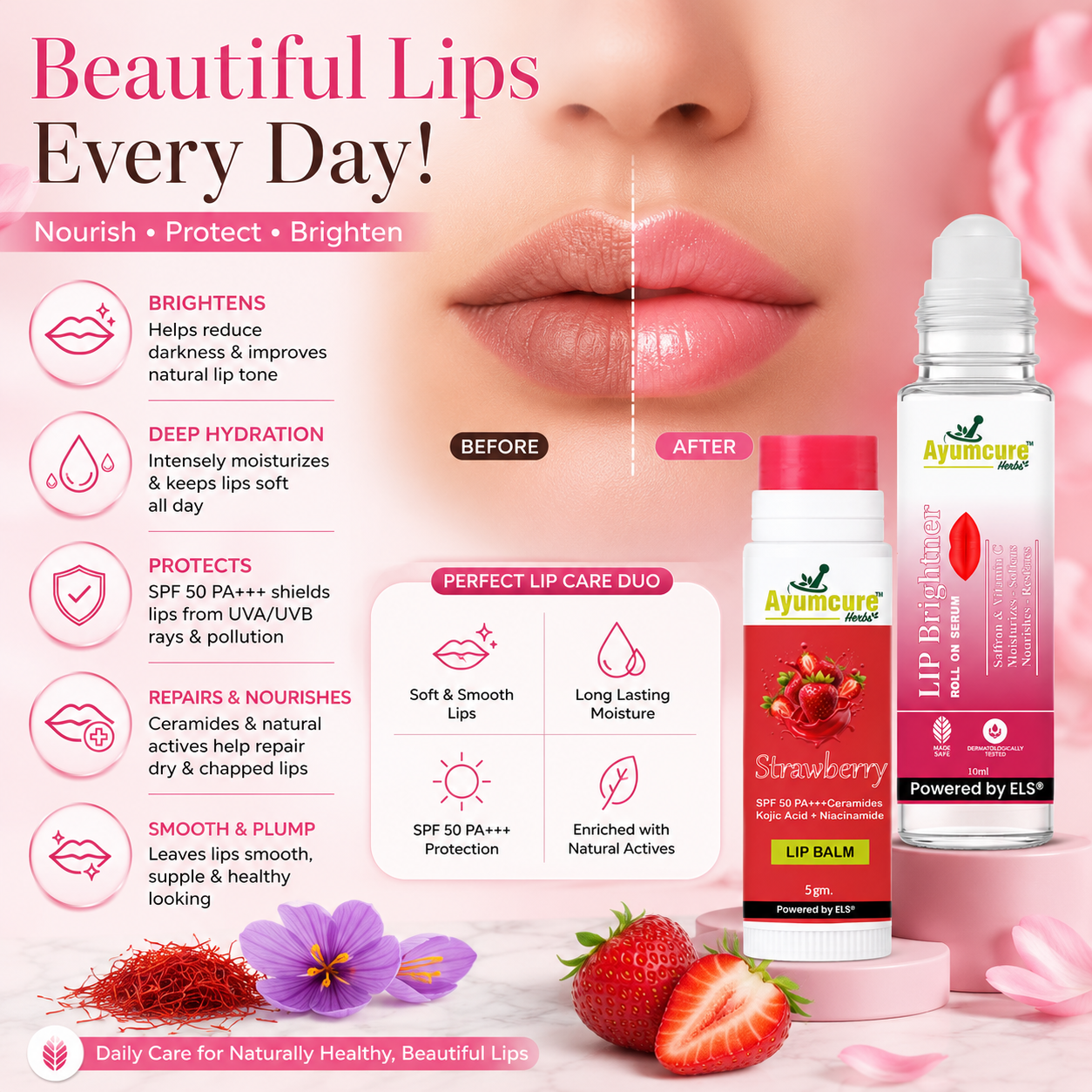 The Complete Lip Duo — SPF 50 Lip Balm + Saffron Lip Brightener Roll-On
