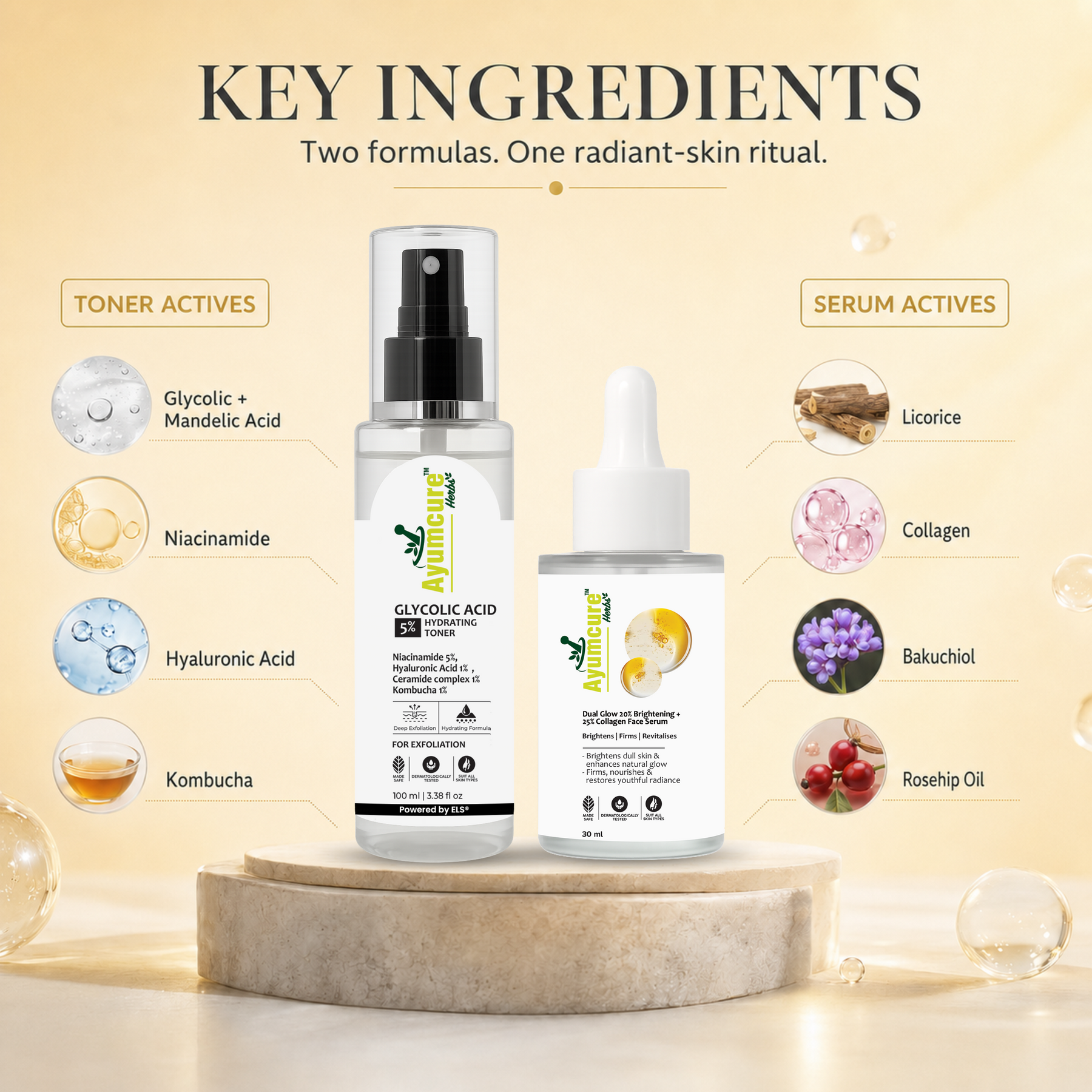 The Exfoliate + Brighten Duo — Glycolic Acid Toner + Dual Glow Serum | All Skin Types