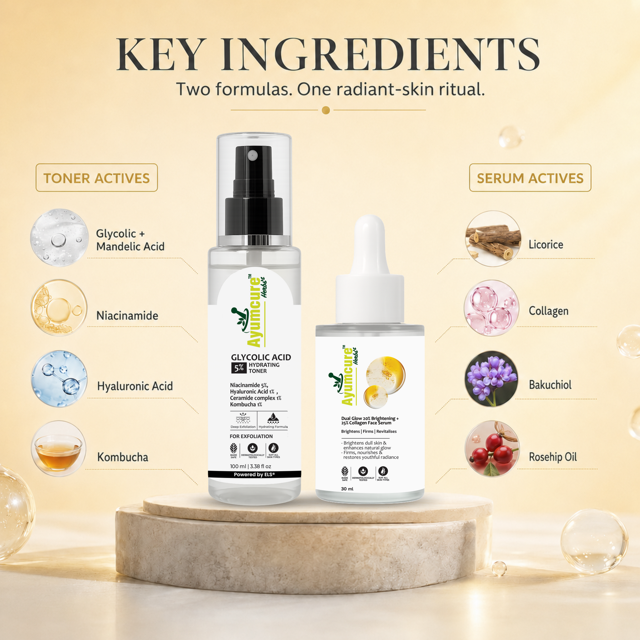 The Exfoliate + Brighten Duo — Glycolic Acid Toner + Dual Glow Serum | All Skin Types