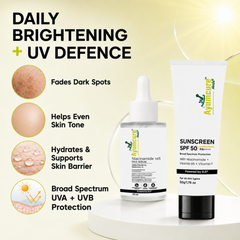 The Pigmentation Fix Duo — Niacinamide & Alpha Arbutin Face Serum + Niacinamide Sunscreen SPF 50 | Unisex