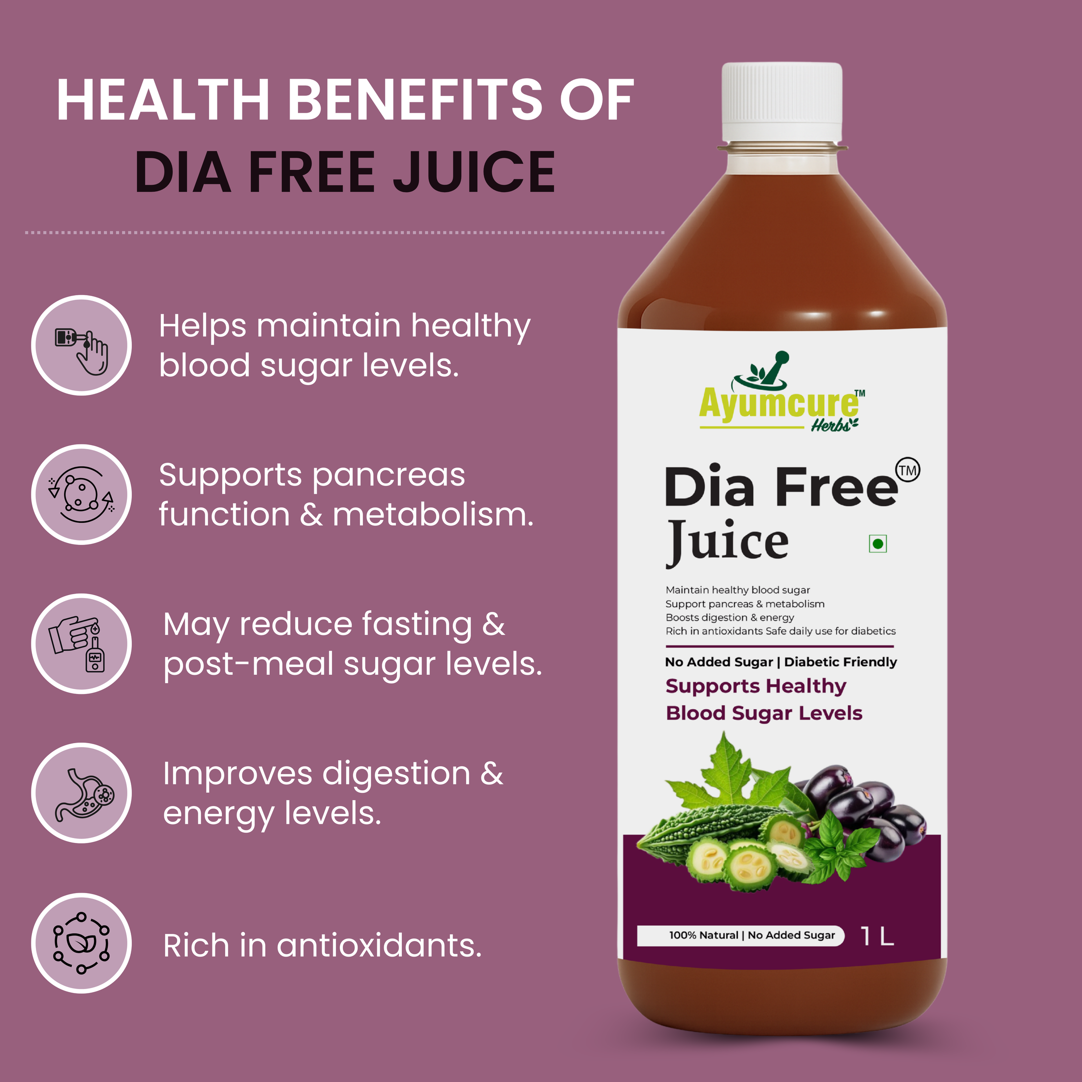 Dia Free Ayurvedic Juice Pack of 2 | Amla, Karela, Jamun & Tulsi | Men & Women