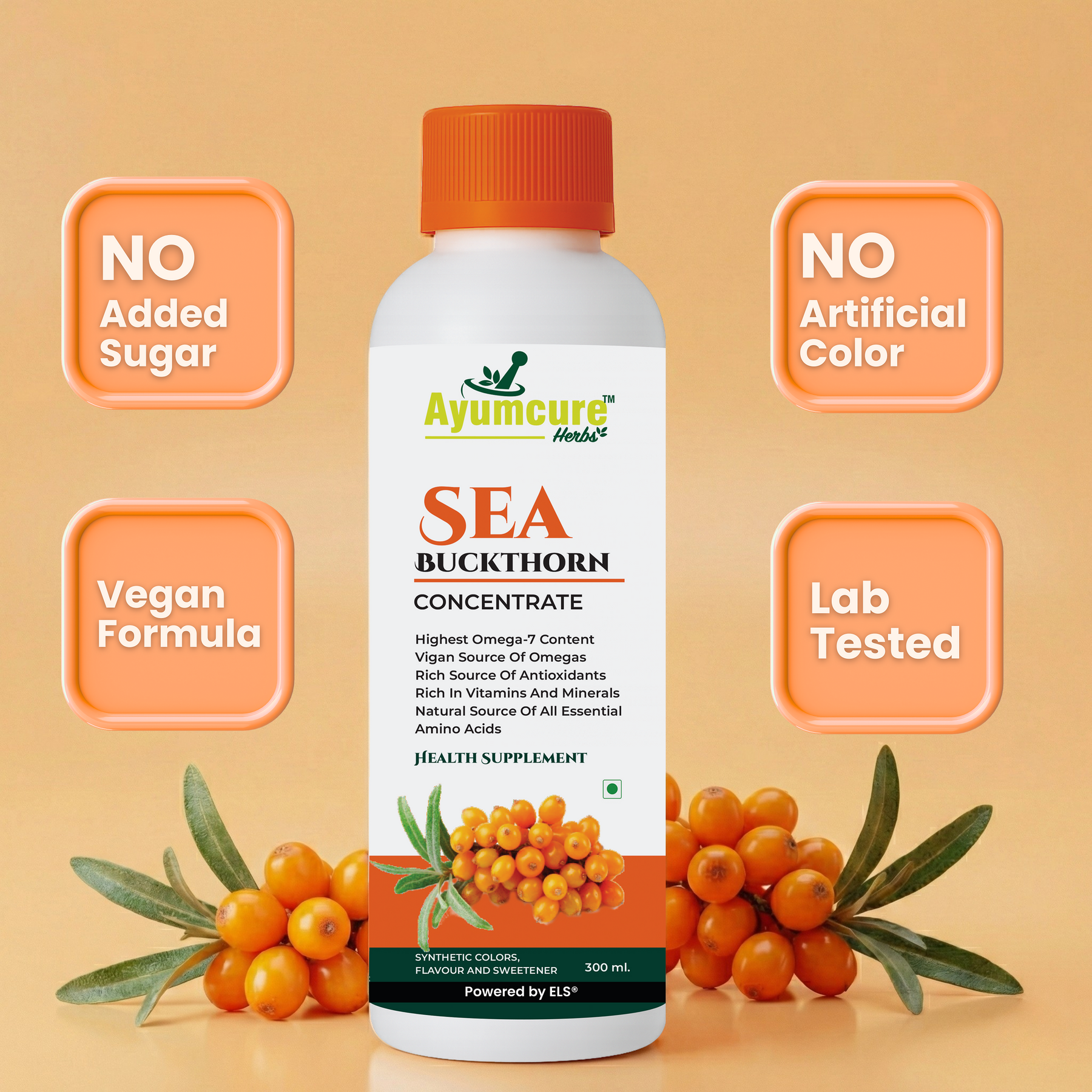 Sea Buckthorn Concentrate Pack of 2 | Omega 3,6,7,9 + Antioxidants | Sugar Free | Unisex