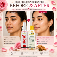 Rose Water & Almond Oil Combo | Natural Hydration for Face, Hair & Body | Unisex
