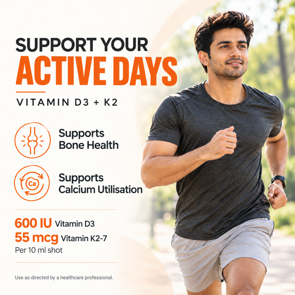 Ayumcure Ayuvita-D Vitamin D3 600 IU + K2 Liquid Shots | Sugar Free | Orange Flavour | 10ml × 8 Shots