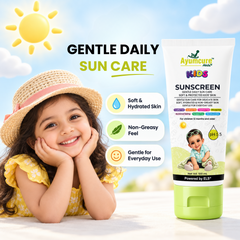Ayumcure Herbs Kids Sunscreen SPF 30 PA+++ | Gentle Daily Sun Care | Ayurvedic with Aloe Vera, Calendula & Shea Butter | Soft, Hydrated & Non-Greasy Skin | 100ml