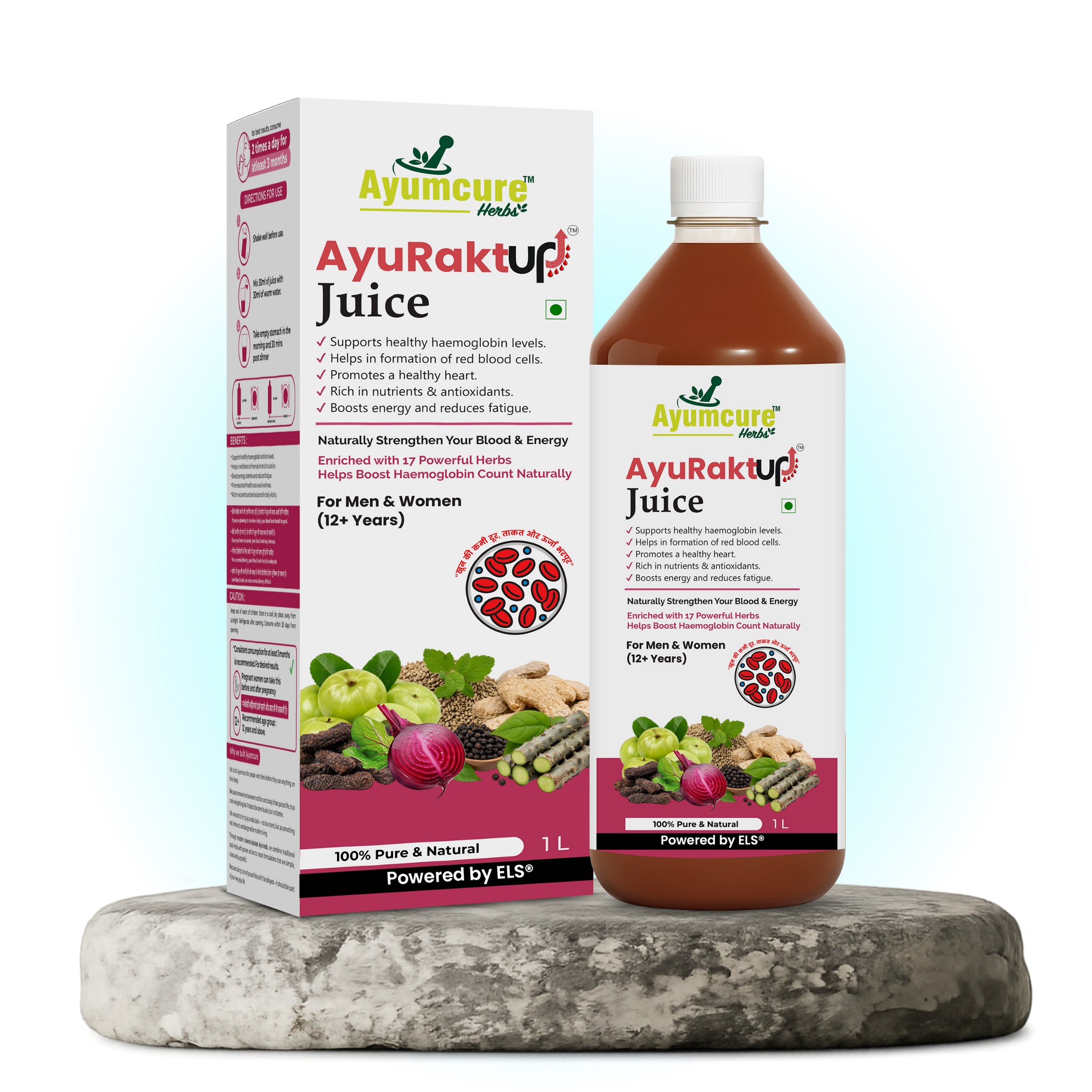 AyuRaktUp Juice | Ayurvedic Blood Health & Iron Support Tonic with 17+ Herbs | Supports Healthy Hemoglobin Levels, RBC Formation & Energy | Helps Reduce Fatigue | 100% Natural | For Men & Women | 1L