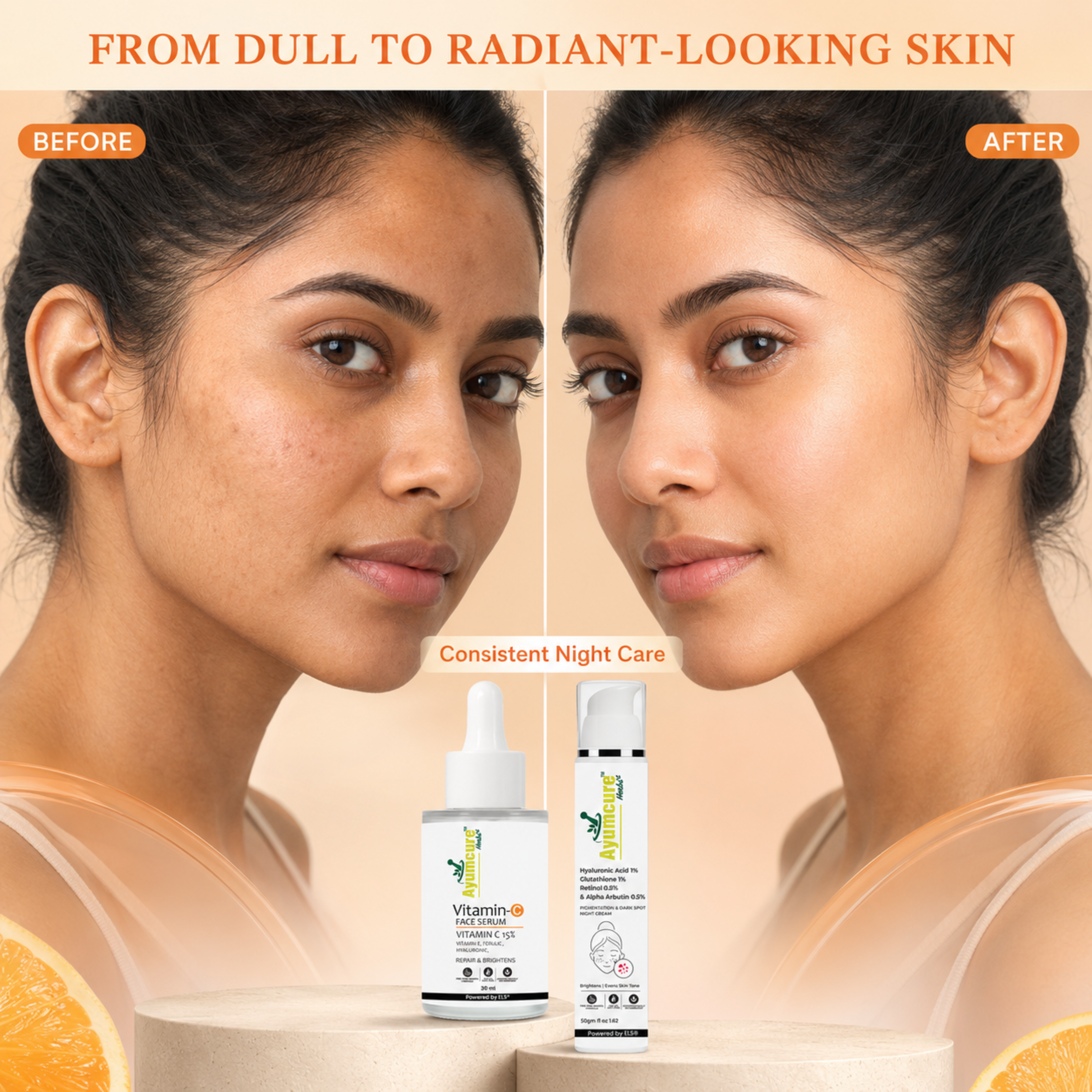 The Glow AM+PM Duo — Vitamin C Serum + Retinol Night Cream | 24-Hour Brightening Routine | Unisex